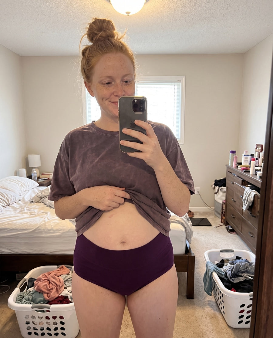 Woman wearing Jadea high-waist cotton brief